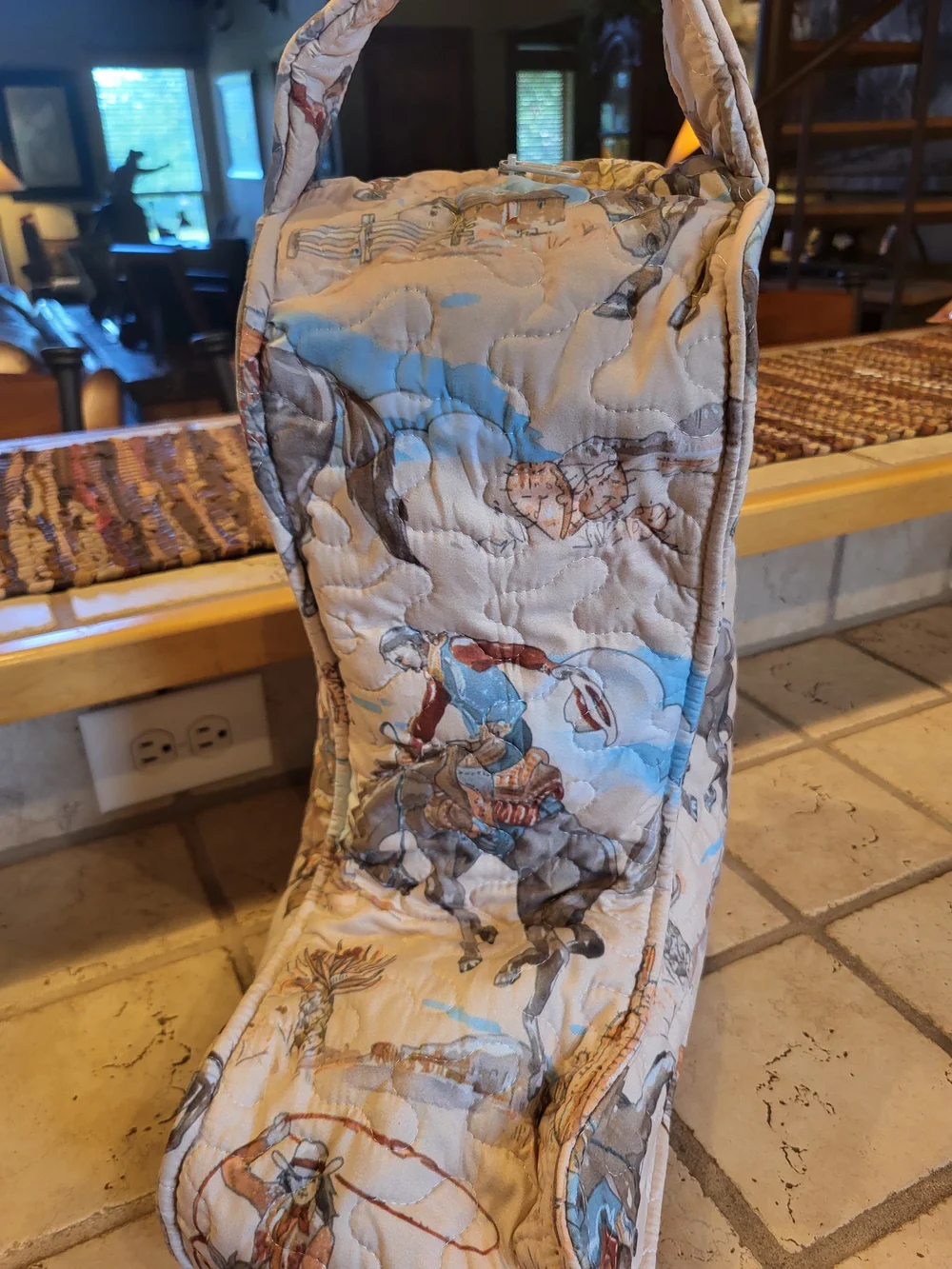 Western Cowboy Boot Bag in Beige Blue Cowboy - Picture 2 of 4